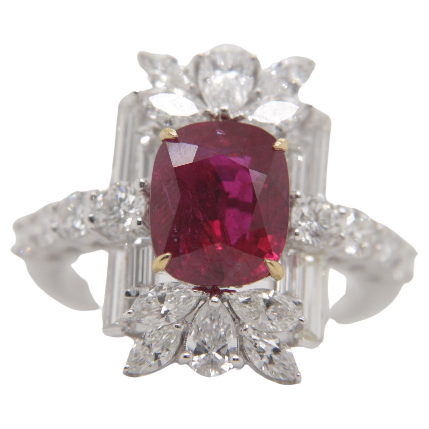 GRS Certified 3.38 Carat Burmese Ruby No Heat Pigeon Blood Ring in 18k Gold For Sale