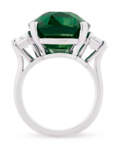 GRS Certified 3.43 Carat Cushion Green Emerald Diamond Platinum Ring