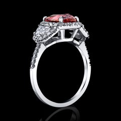 GRS Certified 3.44 Carat Oval Pinkish Orange Padparacha and Diamond Ring