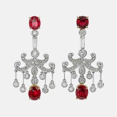 GRS Certified 3.49 Carat Burma Ruby Pigeon Blod And Diamond Earrings In 18K WG