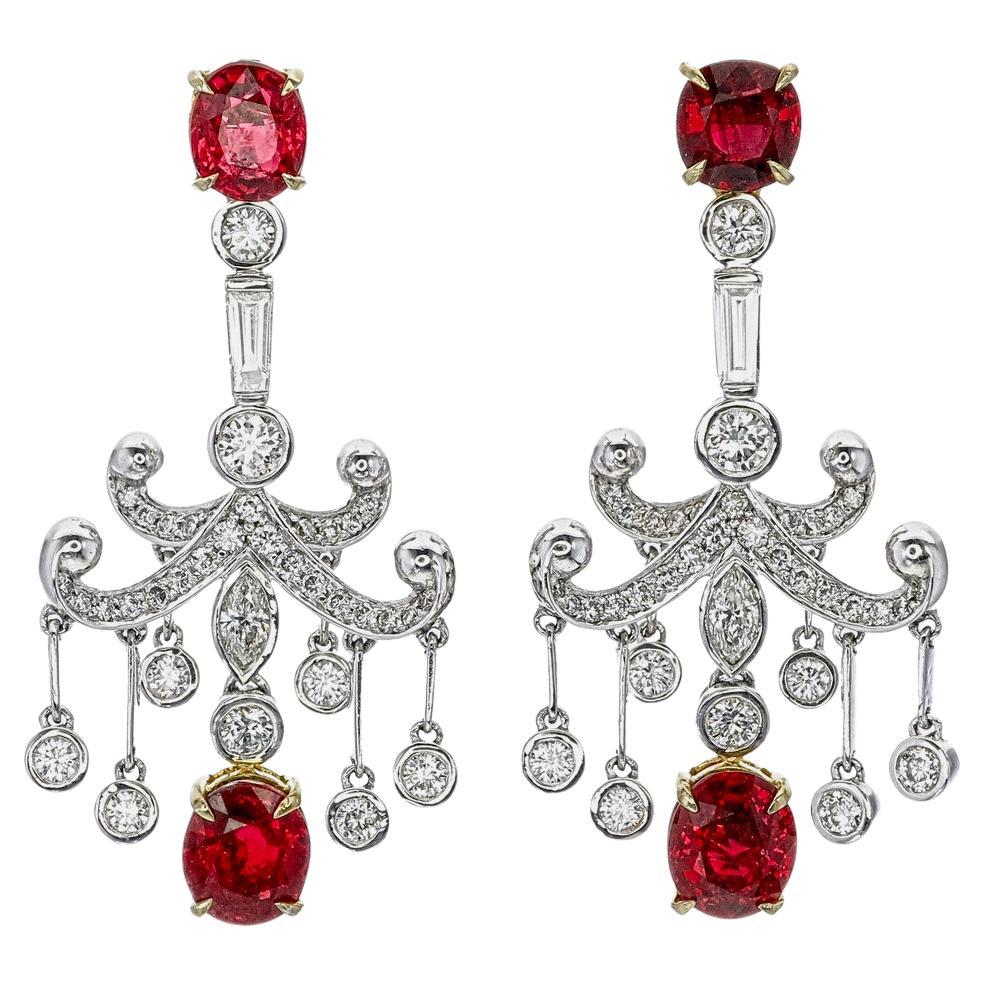 GRS Certified 3.49 Carat Burma Ruby Pigeon Blod And Diamond Earrings In 18K WG