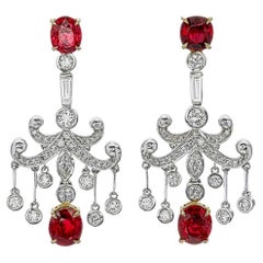 GRS Certified 3.49 Carat Burma Ruby Pigeon Blod And Diamond Earrings In 18K WG