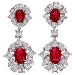 Orecchini di diamanti e rubini di sangue di piccione di Birmania certificati GRS da 3,52 carati in WG 18K