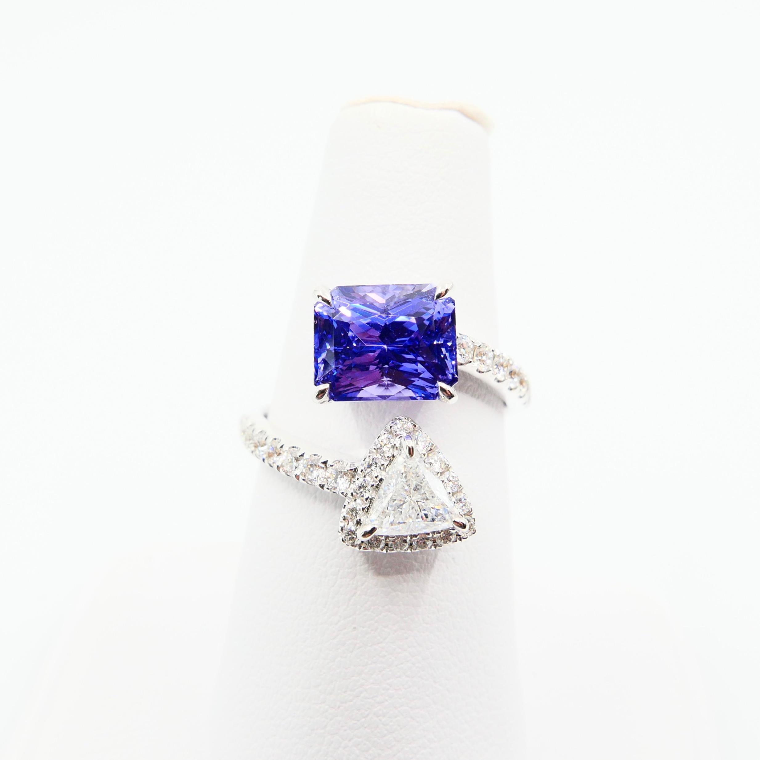 GRS Certified 3.54 Carat Ceylon No Heat Violet Sapphire & Diamond Cocktail Ring 8