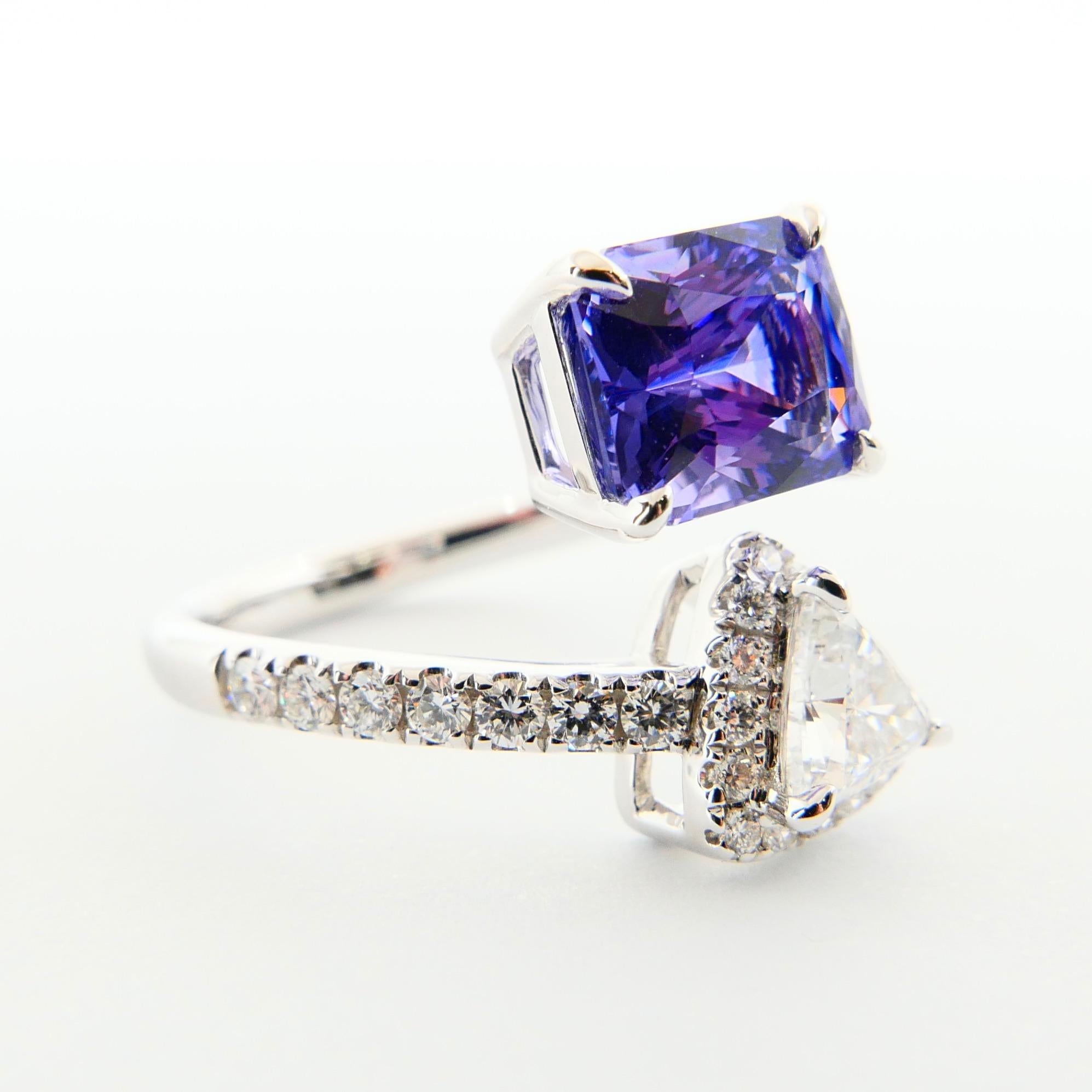GRS Certified 3.54 Carat Ceylon No Heat Violet Sapphire & Diamond Cocktail Ring In New Condition In Hong Kong, HK