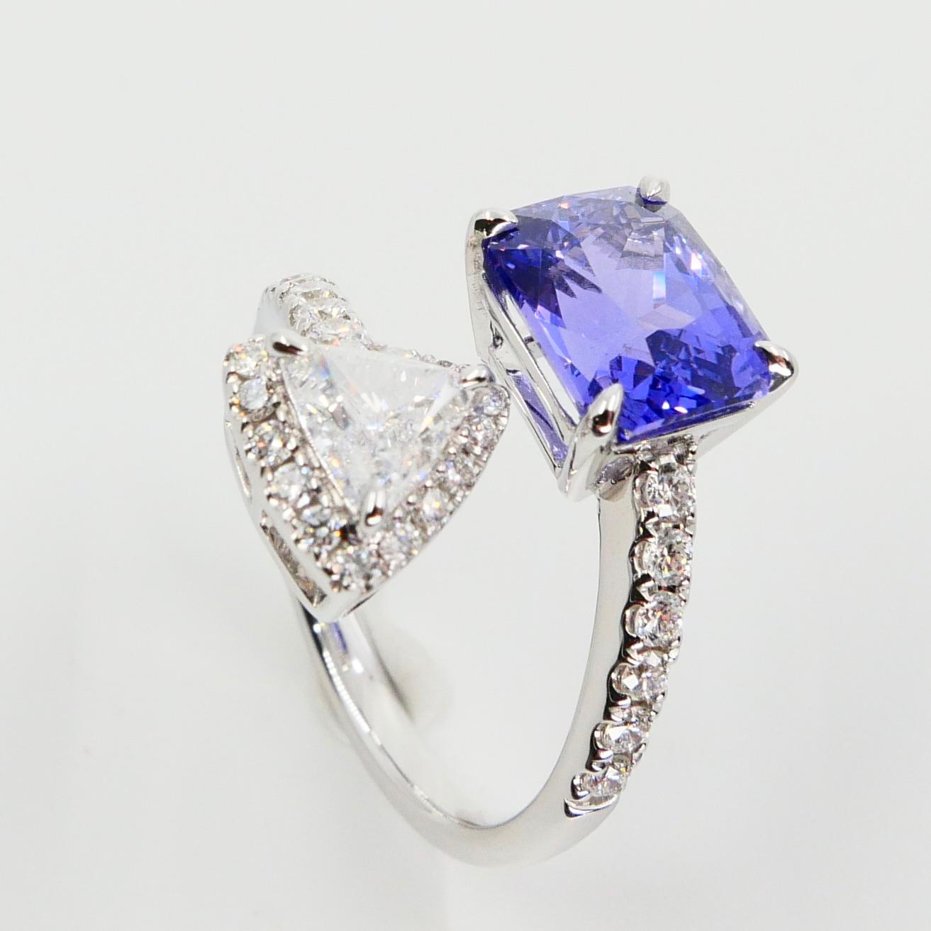 GRS Certified 3.54 Carat Ceylon No Heat Violet Sapphire & Diamond Cocktail Ring 2