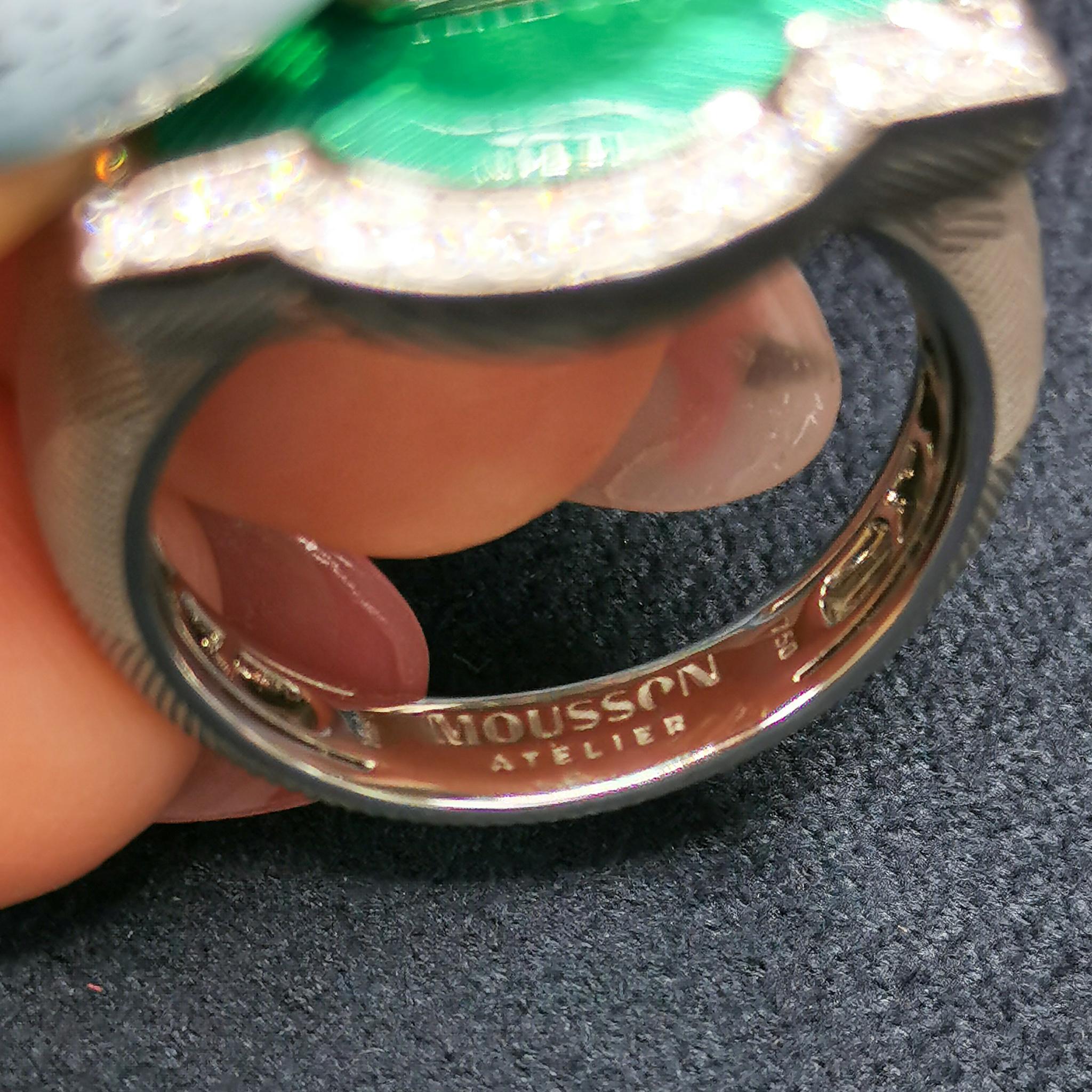 Women's GRS Certified 3.55 Colombian Emerald Diamond Enamel 18 Karat Gold Cocktail Ring For Sale