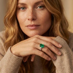 GRS Certified 3.59 Carat Colombian Emerald and Diamond Ring in 18K White Gold