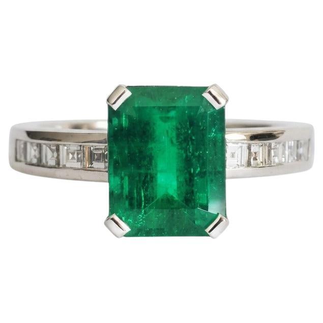 GRS Certified 3.59 Carat Colombian Emerald and Diamond Ring in 18K White Gold