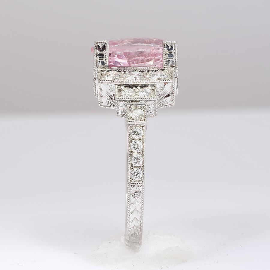 Mixed Cut GRS Certified 3.61 Carats Padparadscha Sapphire Diamond set in Platinum Ring For Sale
