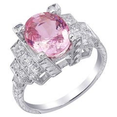 GRS Certified 3.61 Carats Padparadscha Sapphire Diamond set in Platinum Ring