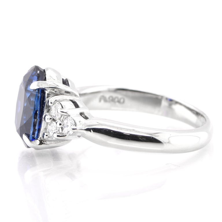 Modern GRS Certified 3.70 Carat Natural Ceylon Royal Blue Sapphire Ring Set in Platinum For Sale