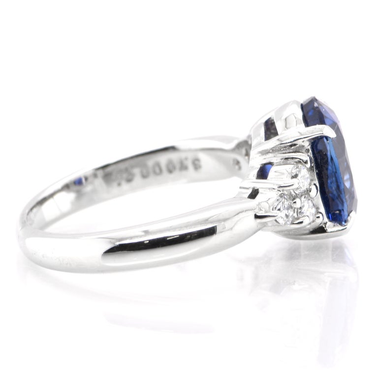 Oval Cut GRS Certified 3.70 Carat Natural Ceylon Royal Blue Sapphire Ring Set in Platinum For Sale