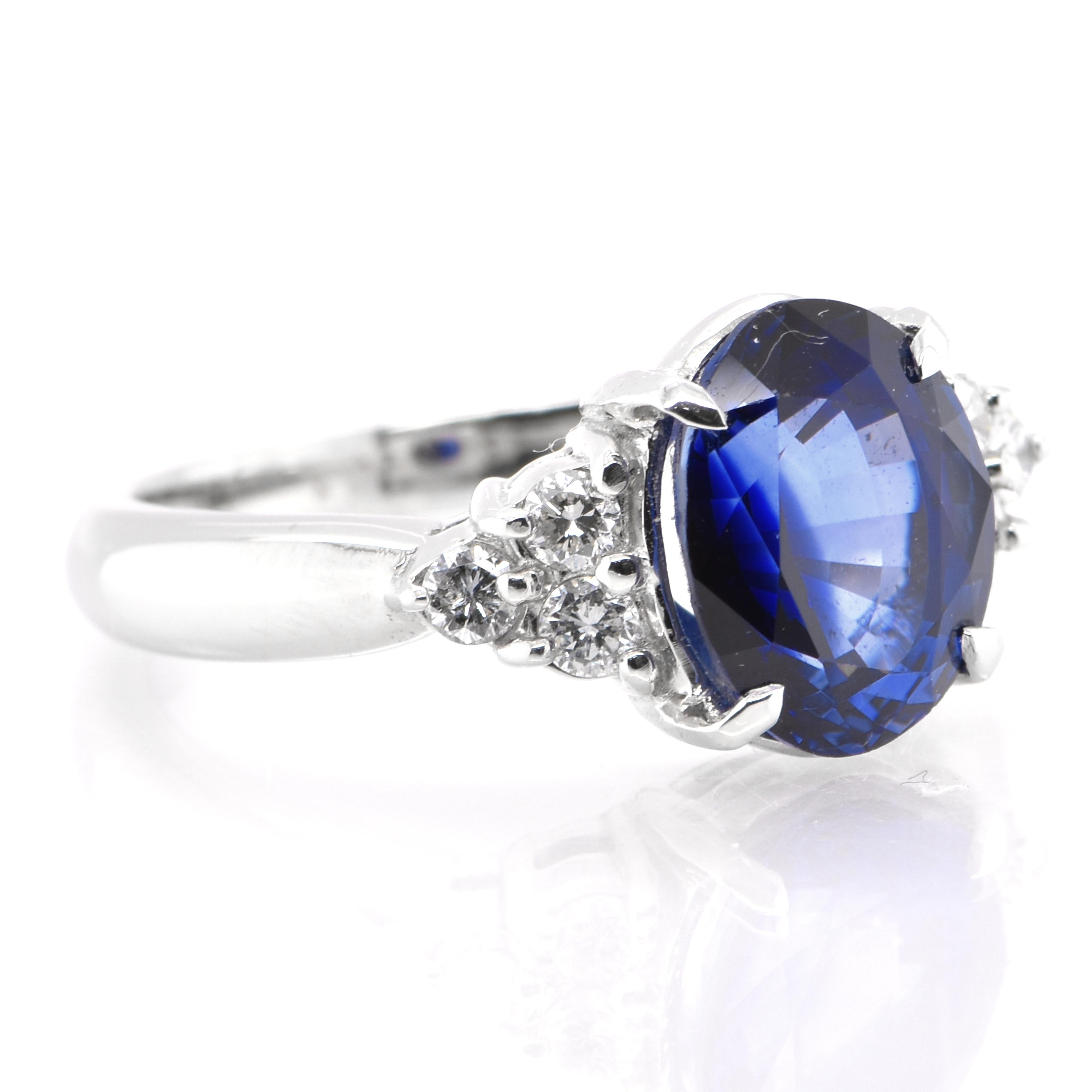 Women's GRS Certified 3.70 Carat Natural Ceylon Royal Blue Sapphire Ring Set in Platinum