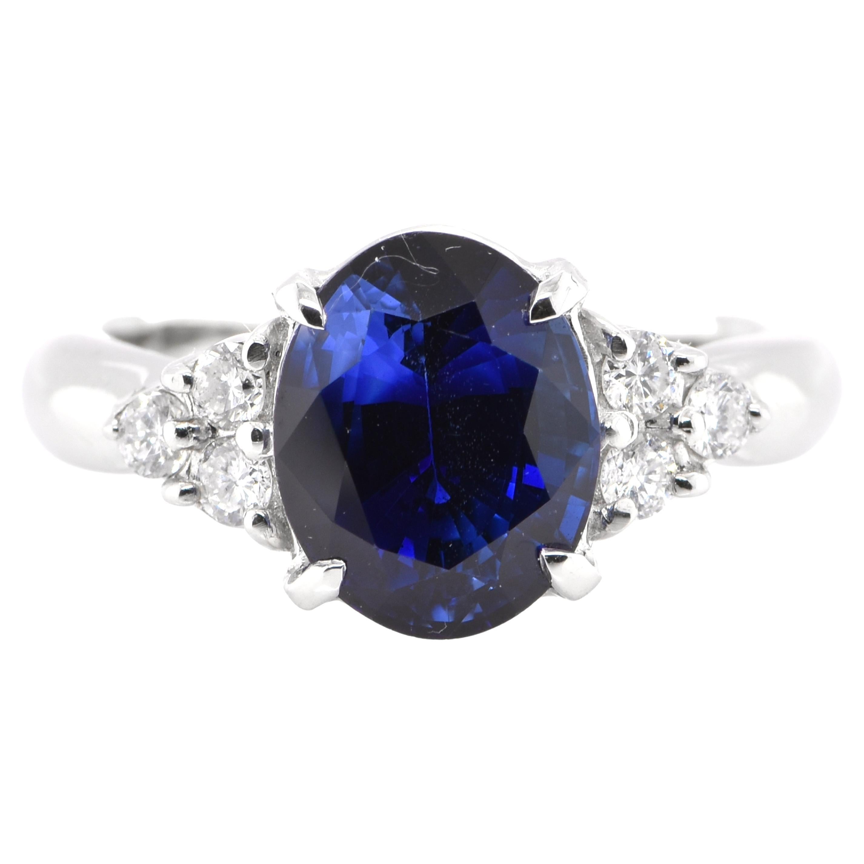 GRS Certified 3.70 Carat Natural Ceylon Royal Blue Sapphire Ring Set in Platinum