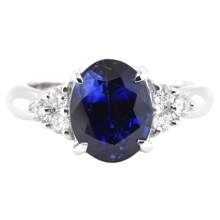 GRS Certified 3.70 Carat Natural Ceylon Royal Blue Sapphire Ring Set in Platinum For Sale