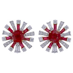 Boucles d'oreilles en or blanc 18 carats certifiées GRS 3.80 carats rubis de Birmanie et diamants