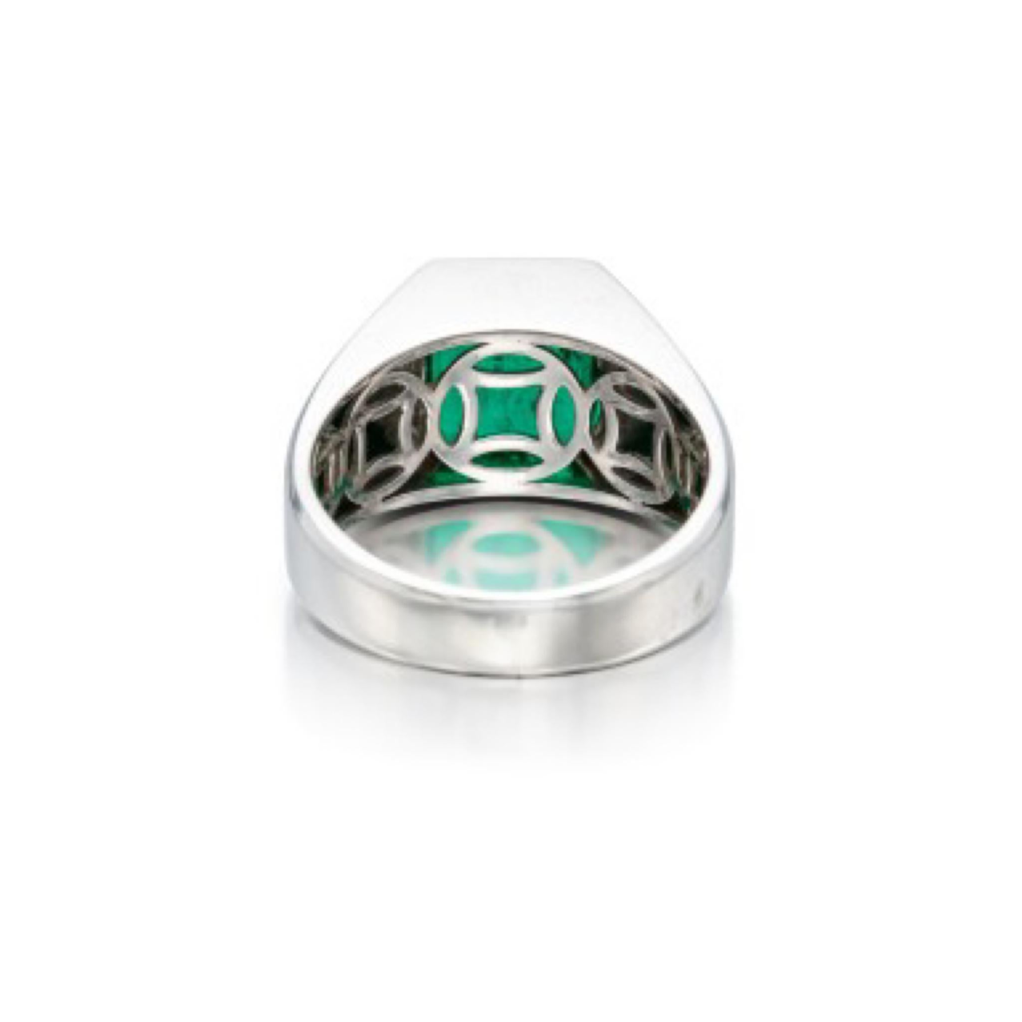 Octagon Cut GRS Certified 3.81 Carats Colombian Vivid Green Minor Emerald Ring For Sale