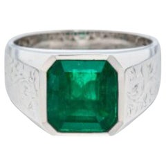 GRS Certified 3.81 Carats Colombian Vivid Green Minor Emerald Ring