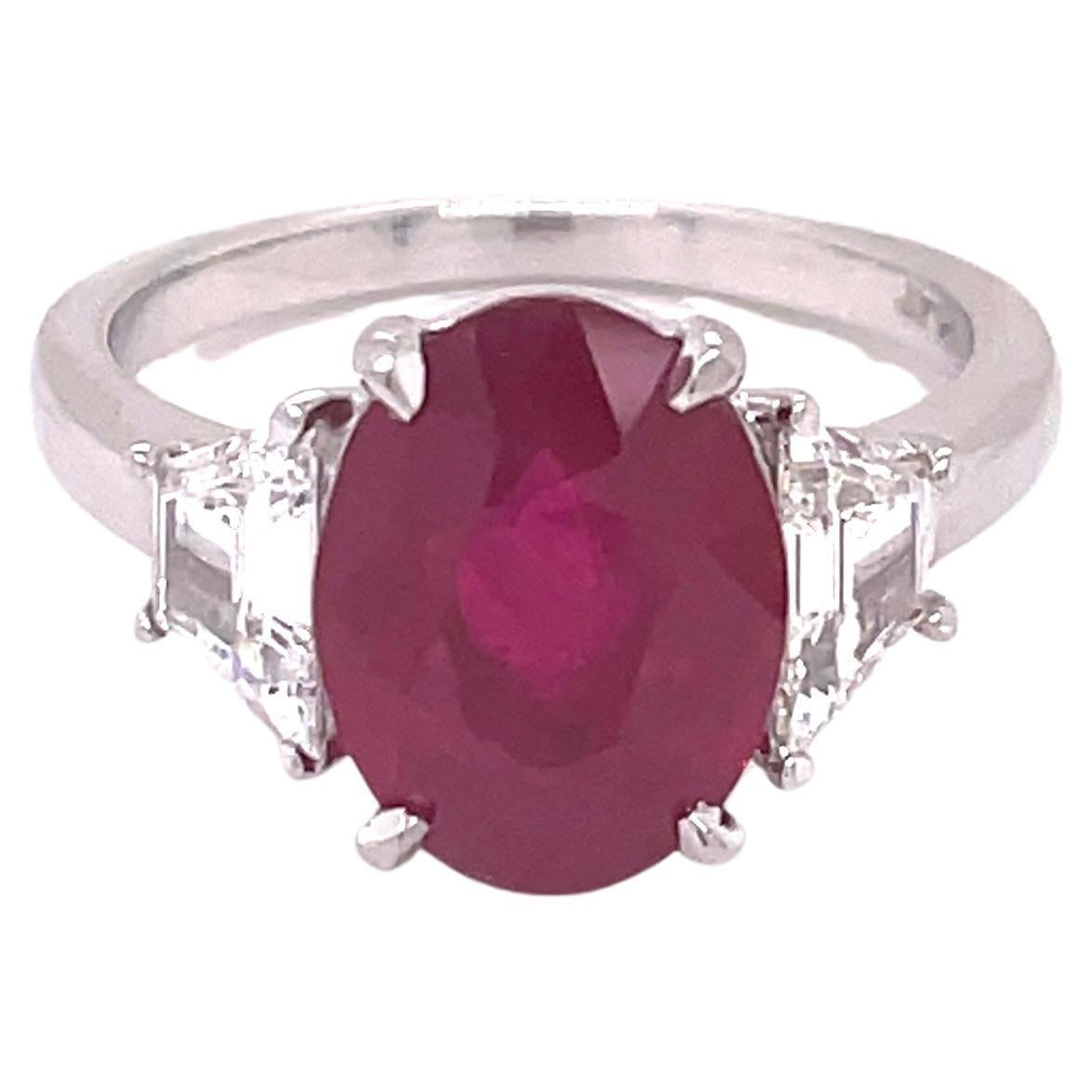 GRS Certified 3.83ct Oval Burma Ruby & Diamonds Ring For Sale