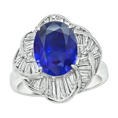 GRS Certified 3.85ct Royal Blue Ceylon Sapphire Diamond Ring