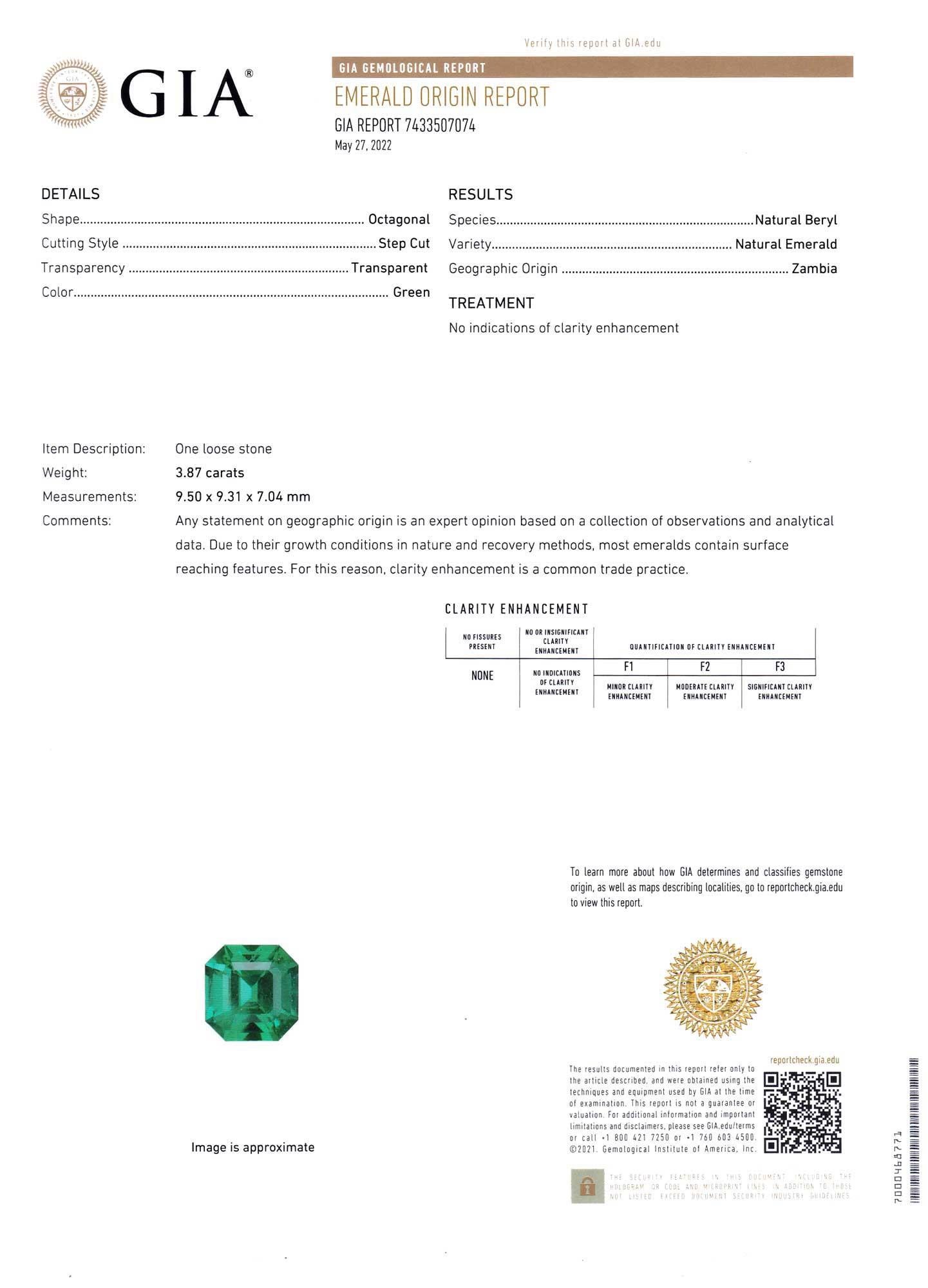 GRS Certified 3.87 Carat Top quality Minor Oil Emerald Diamond Ring In New Condition For Sale In Chicago, IL