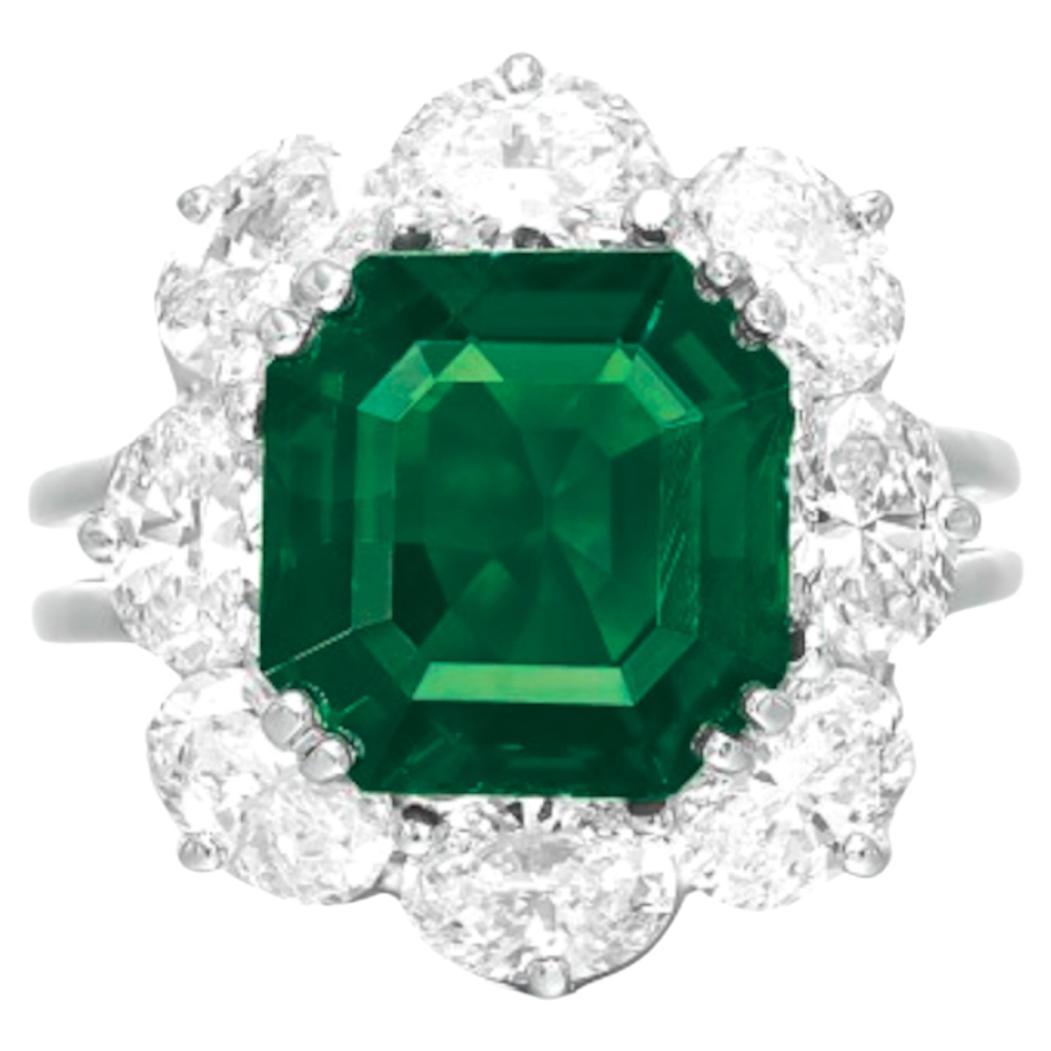 GRS Certified 3.87 Carat Top quality Minor Oil Emerald Diamond Ring For Sale