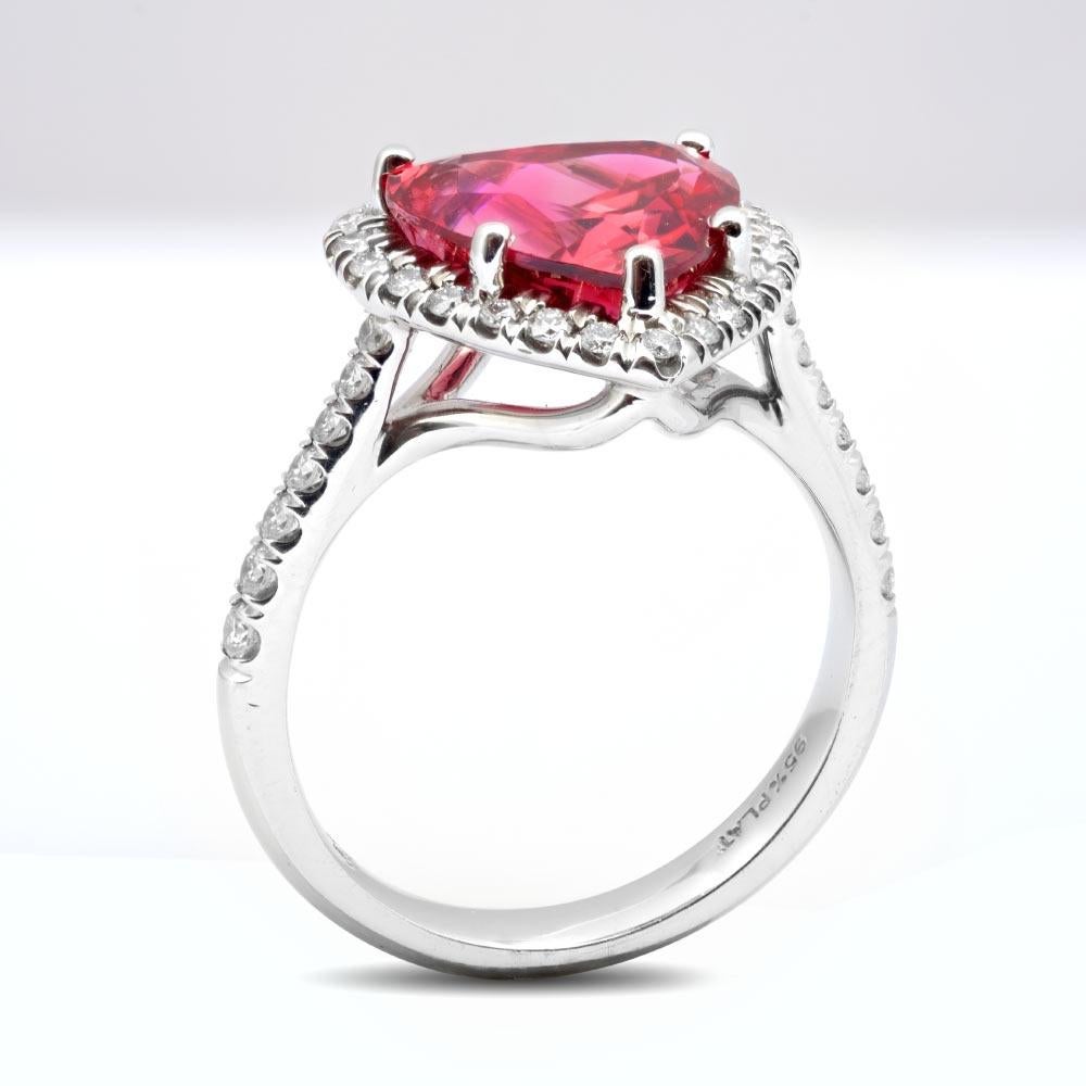 Mixed Cut GRS Certified 3.90 Carats Mahenge Pink Spinel Diamonds set in Platinum Ring For Sale