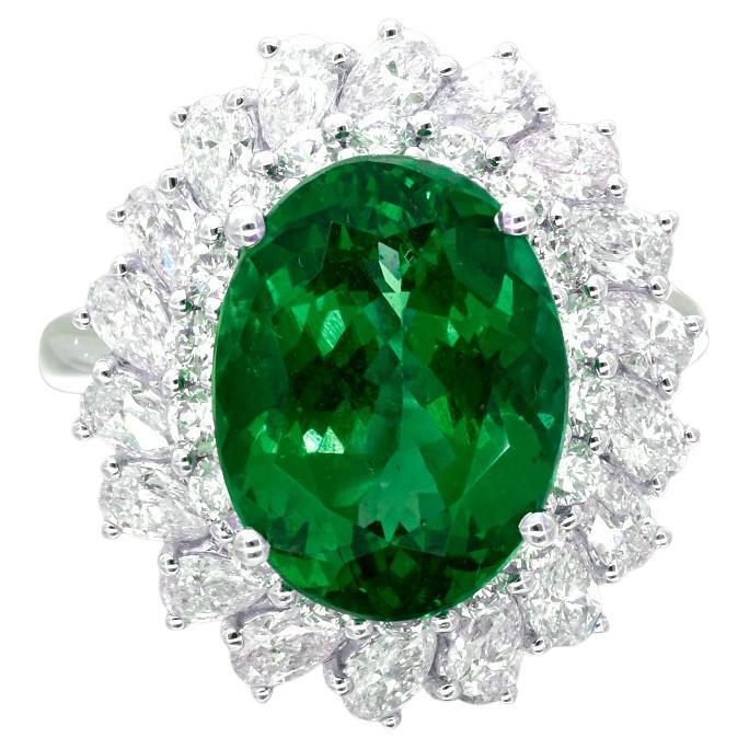 Contemporary GRS Certified 3.96 Carat Minor Oil  Green Diamond Cocktail Ring For Sale
