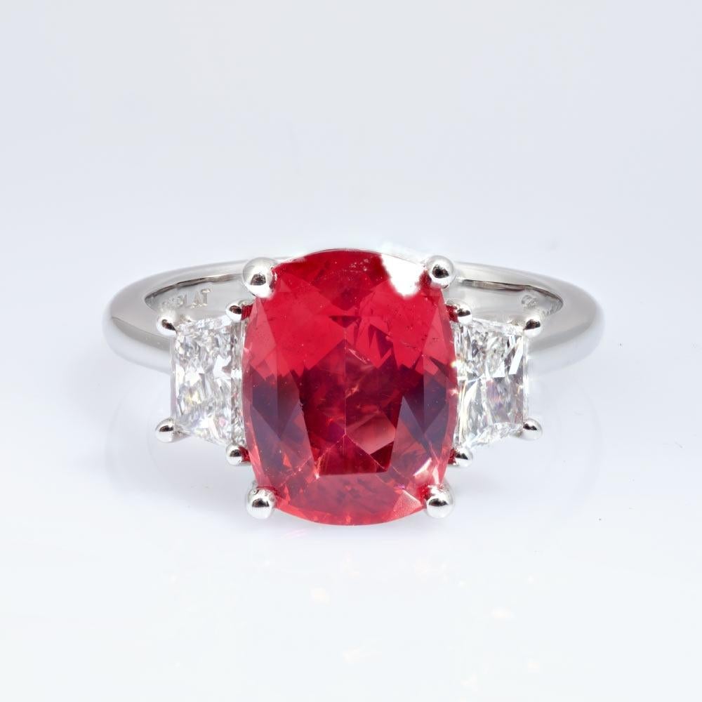 Artisan GRS Certified 3.96 Carat Unheated Spinel Diamond Platinum Ring, Statement Ring For Sale