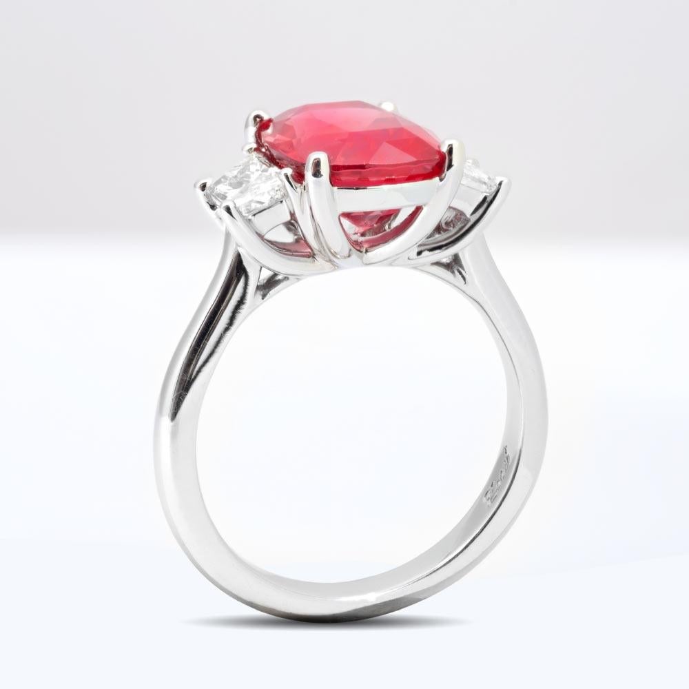 Brilliant Cut Unheated Pink Spinel Stone 3.96 cts in Platinum Ring with Diamonds / GRS Report