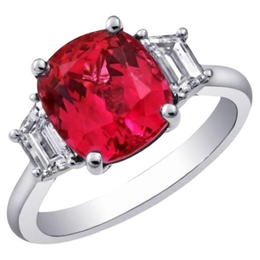 GRS Certified 3.96 Carat Unheated Spinel Diamond Platinum Ring, Statement Ring
