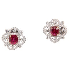GRS Certified 3ct Burmese 
Pigeon Blood
 Ruby and Diamond Earring in 18K Gold
