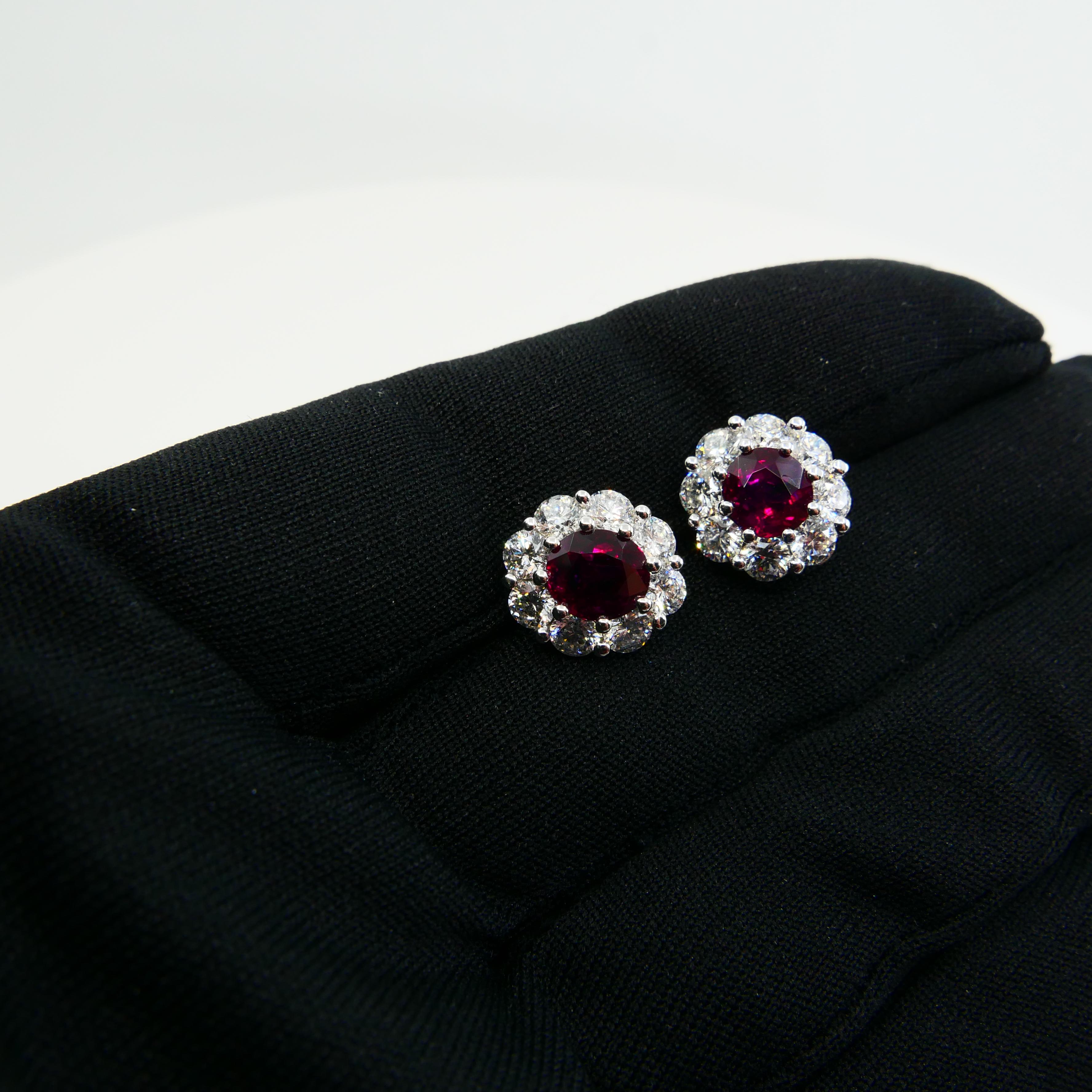 GRS Certified 3ct Burma No Heat Pigeon's Blood Ruby & Diamond Stud Earrings 4