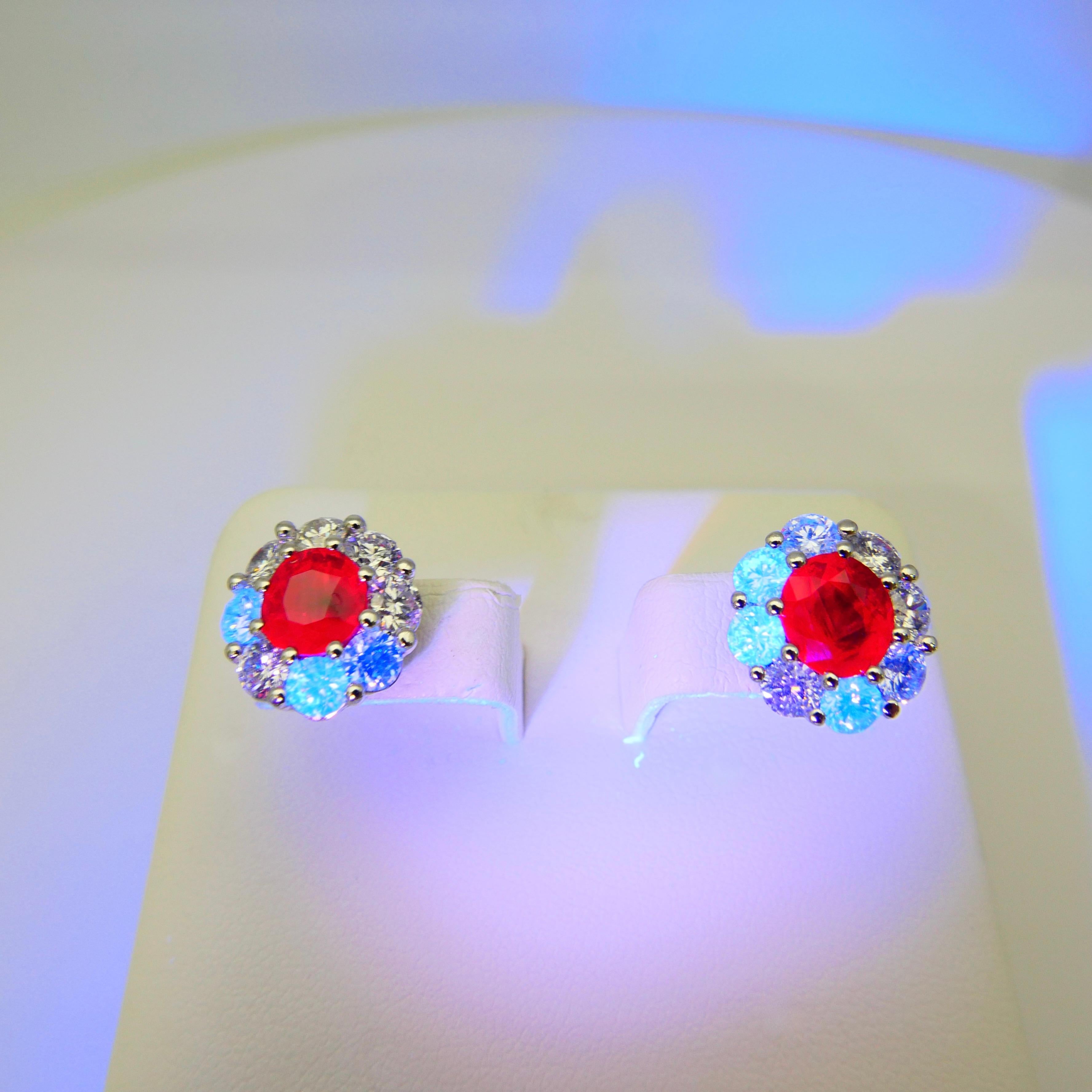 Modern GRS Certified 3ct Burma No Heat Pigeon's Blood Ruby & Diamond Stud Earrings