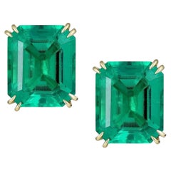 GRS Certified 4 Carat Green Emerald Cut Diamond Earrings Insignificant Oil