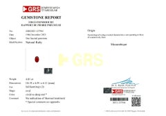 GRS Certified 4 Carat  Oval Unheated VIVID Ruby Ring