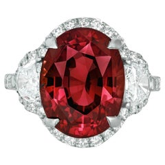 GRS Certified 4 Carat  Oval Unheated VIVID Ruby Ring