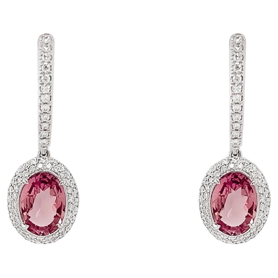 GRS Certified 4 Carat Padparadscha and Diamond Earrings in 18k White Gold  For Sale