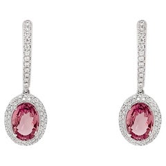 GRS Certified 4 Carat Padparadscha and Diamond Earrings in 18k White Gold 