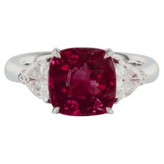 GRS Certified 4 Carat Red Ruby Diamond Ring