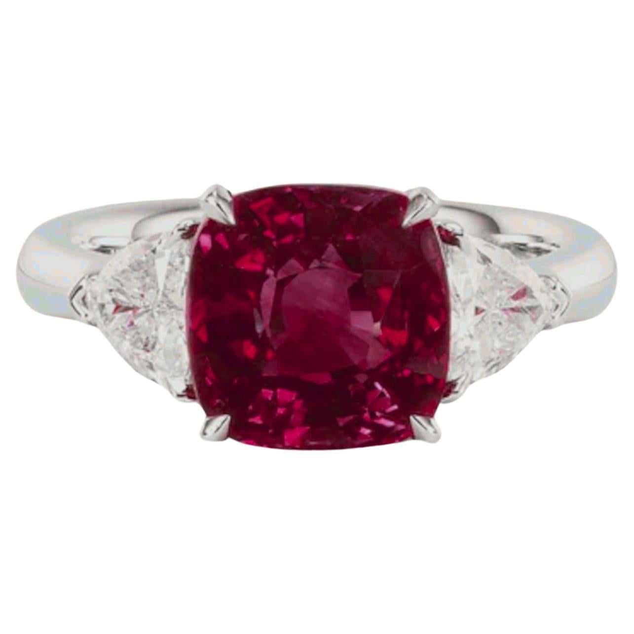GRS Certified 4 Carat Red Ruby Diamond Ring