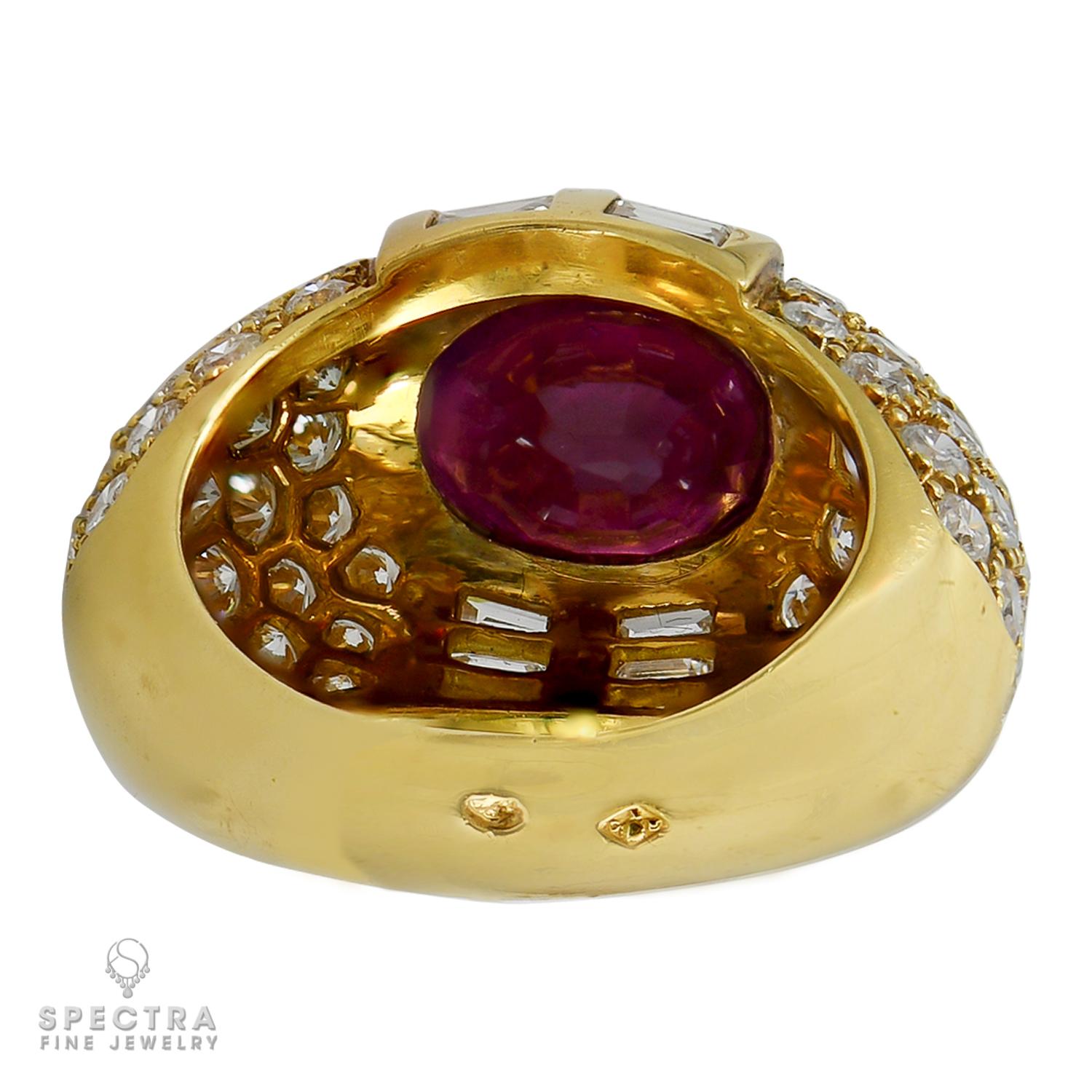 Women's GRS Certified 4 Carat Ruby Diamond French Cocktail Ring, circa 1980s For Sale