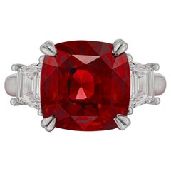 GRS Certified 4 Carat Untreated Ruby Trapezoid Ring