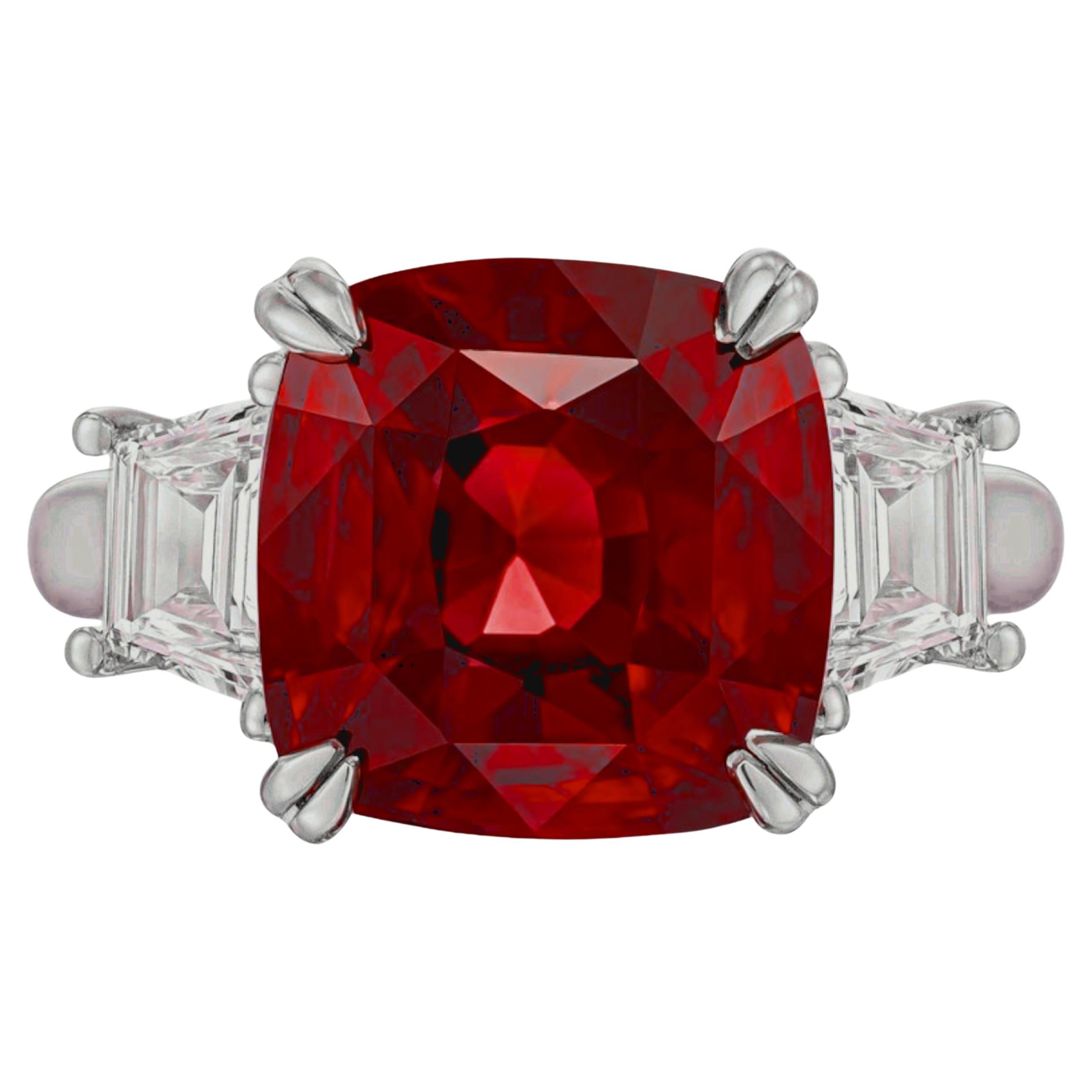 GRS Anillo Trapezoidal de Rubí Certificado de 4 Quilates sin Tratar