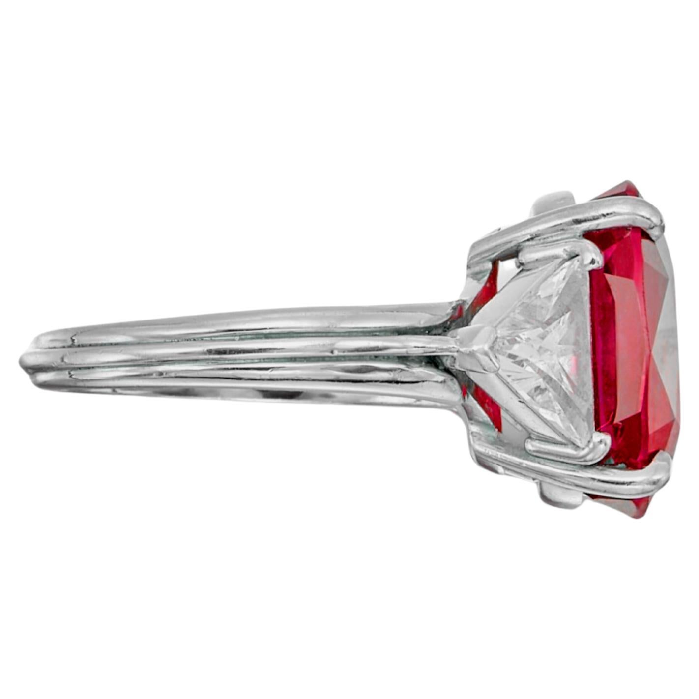 Taglio ovale GRS Certified 4 VIVID TO DEEP RED NO HEAT Ruby Diamond Ring in vendita