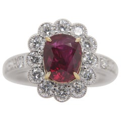 GRS Certified 4.01 Carat Burmese Ruby No Heat Pigeon Blood Ring in 18k Gold