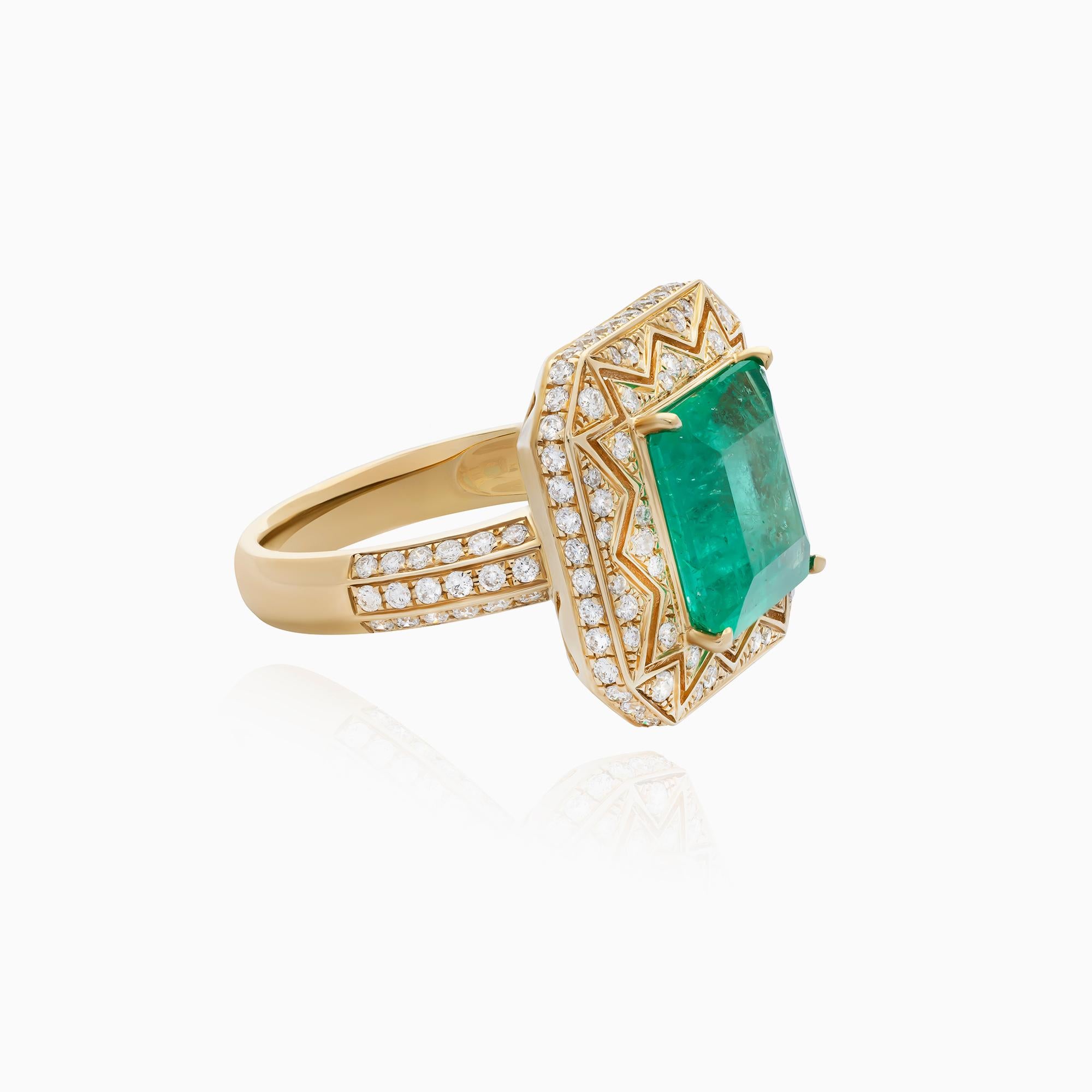 Moderne Bague certifiée GRS de 4,01 ct d'émeraude colombienne et 0,92 ct de diamant en or jaune 14K en vente