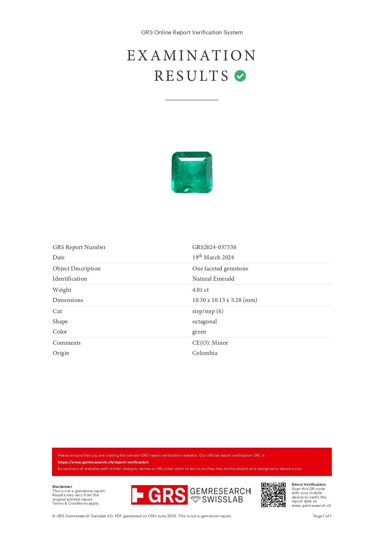 Taille hexagone Bague certifiée GRS de 4,01 ct d'émeraude colombienne et 0,92 ct de diamant en or jaune 14K en vente