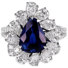 GRS Certified 4.02 Carat Vivid Blue Natural Sapphire and Diamond Solitaire Ring